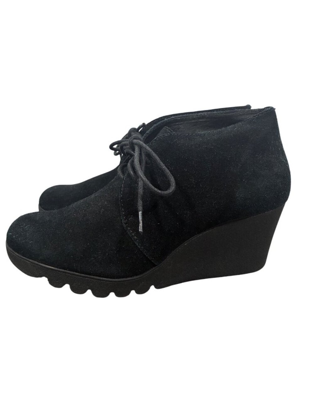 Donald Pliner Black Suede Lace-Up Wedge Ankle Boots Size 7M Comfortable Casual